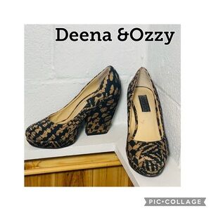 Deena & Ozzy 3”Heel Tan and Black Aztec Heels Shoes